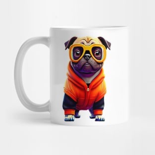 Cute Pug Superstar - Adorable Pug with Orange Hoodie and Glasses Mug